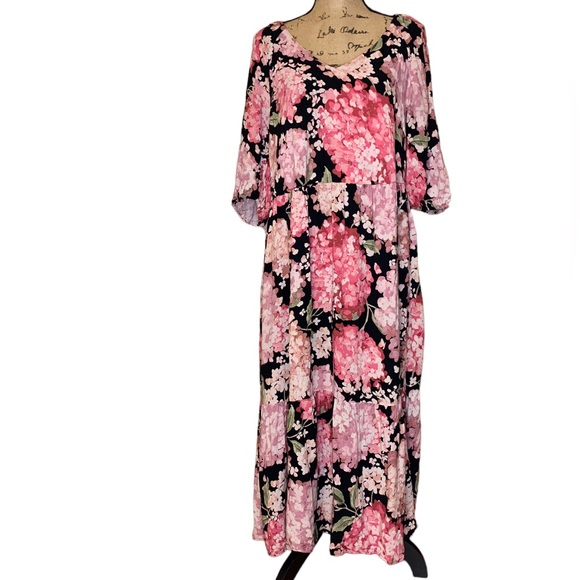 H&M Dresses Hm Floral Hydrangea Puff Sleeve Maxi Dress Poshmark